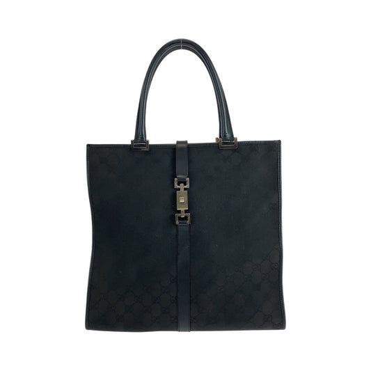 GUCCI Tote Bag 002 1064 GG canvas Black SilverMetal Tote Bag handbag Jackie Women Used Authentic