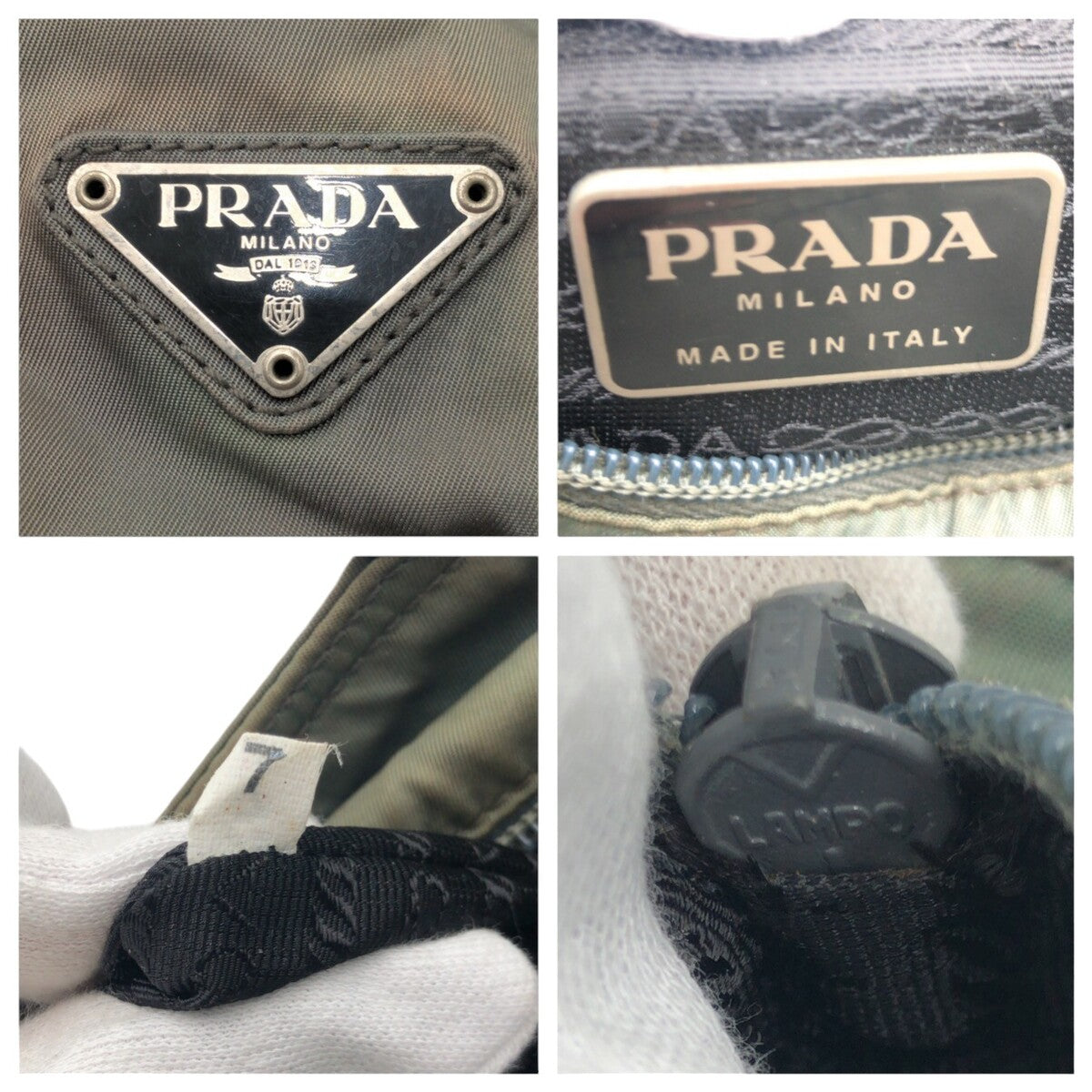 PRADA Tote Bag Nylon khaki Tote Bag handbag Triangular logo Women Used Authentic