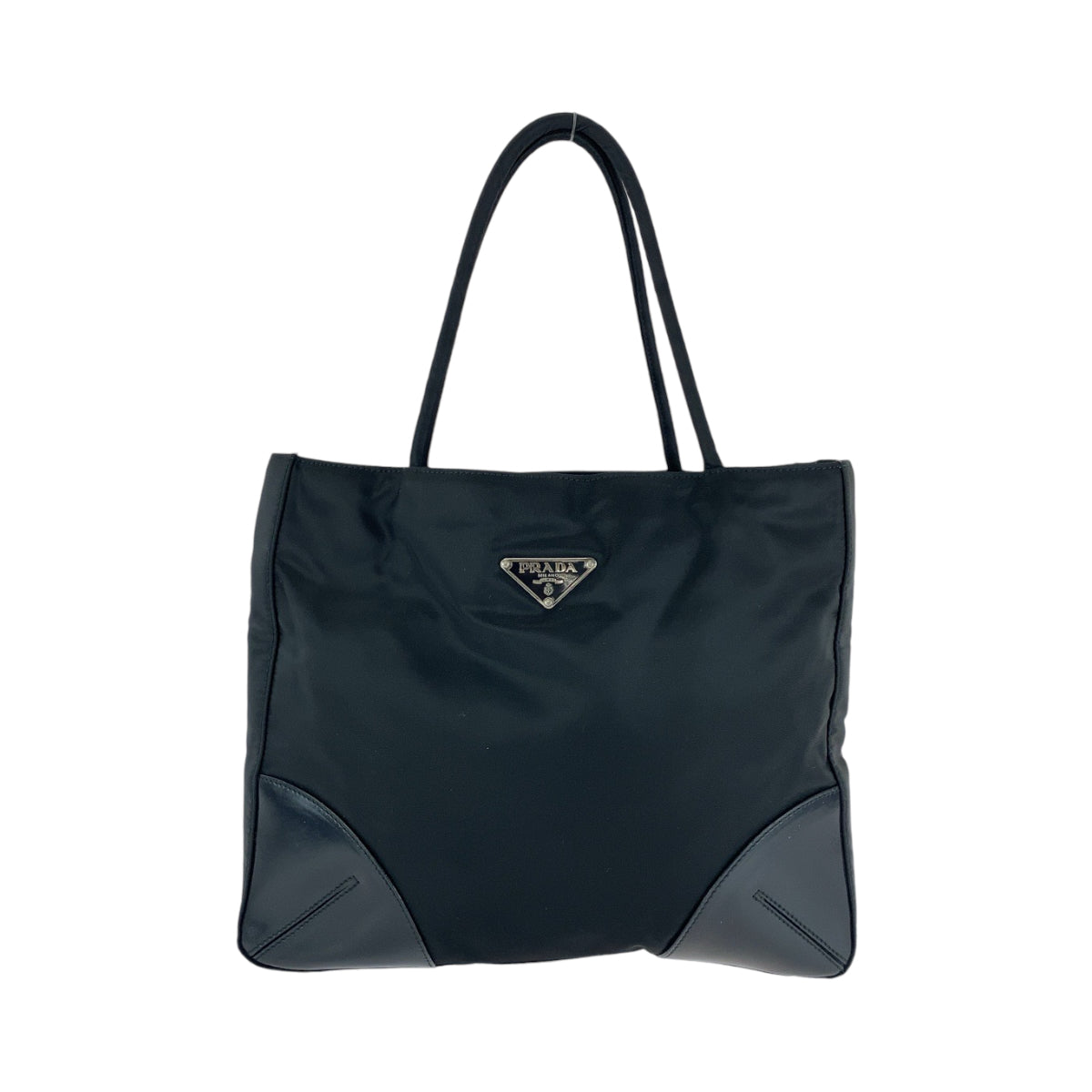 PRADA Tote Bag Nylon Black SilverMetal Tote Bag Shoulder Bag Triangle With logo Women Used Authentic