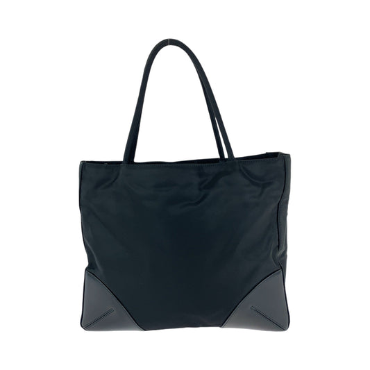 PRADA Tote Bag Nylon Black SilverMetal Tote Bag Shoulder Bag Triangle With logo Women Used Authentic