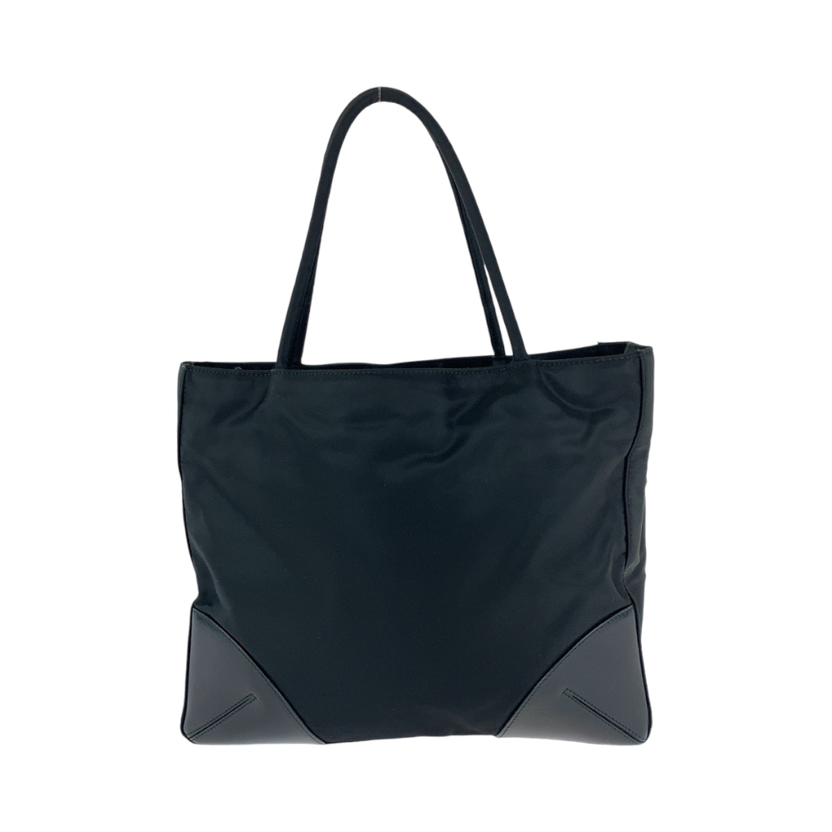 PRADA Tote Bag Nylon Black SilverMetal Tote Bag Shoulder Bag Triangle With logo Women Used Authentic