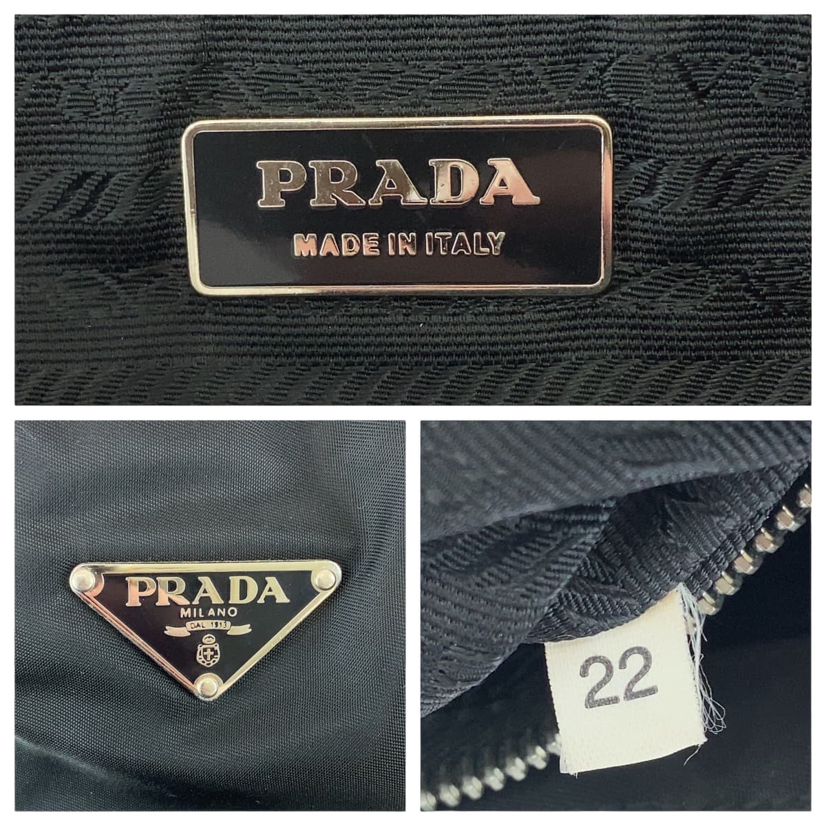 PRADA Tote Bag Nylon Black SilverMetal Tote Bag Shoulder Bag Triangle With logo Women Used Authentic