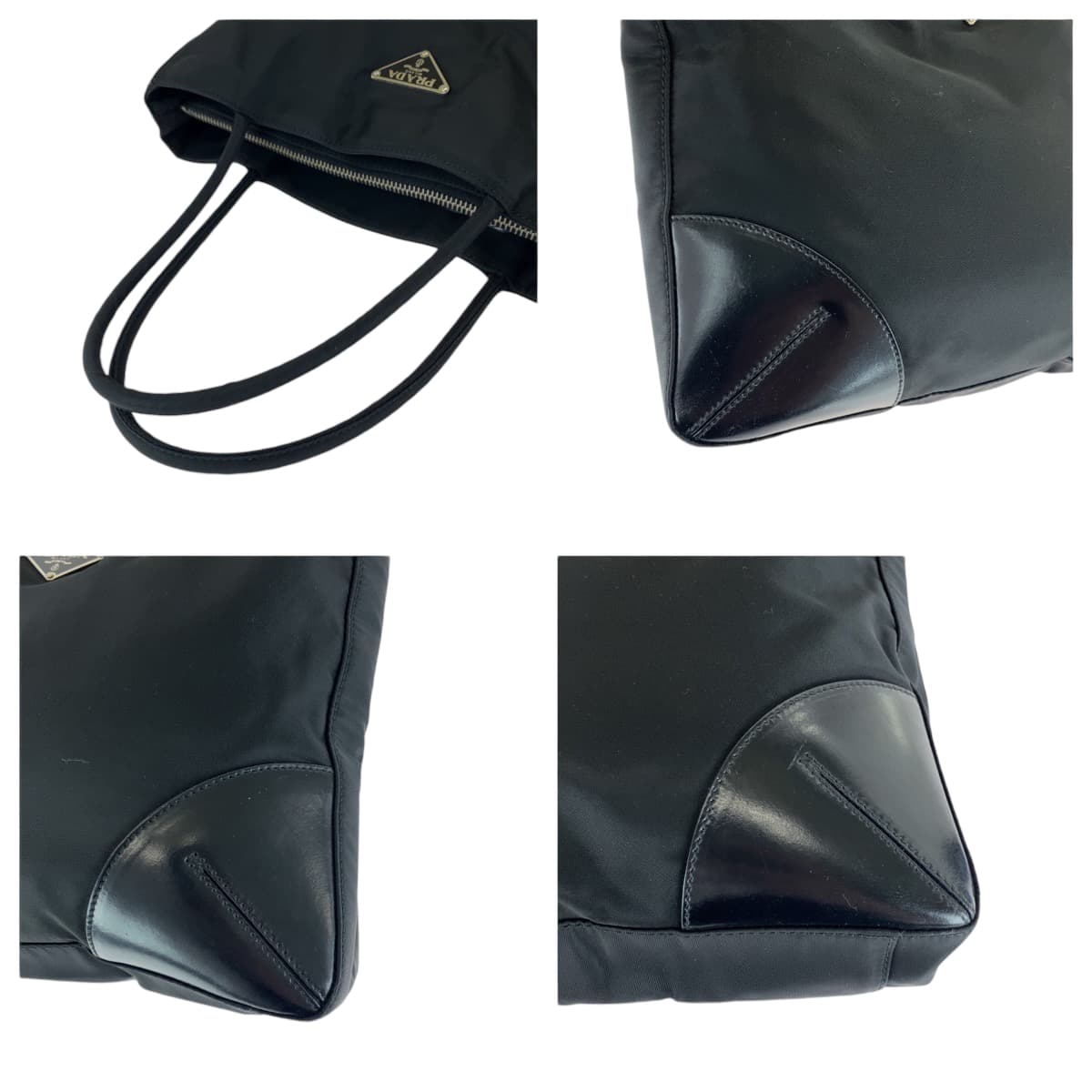 PRADA Tote Bag Nylon Black SilverMetal Tote Bag Shoulder Bag Triangle With logo Women Used Authentic
