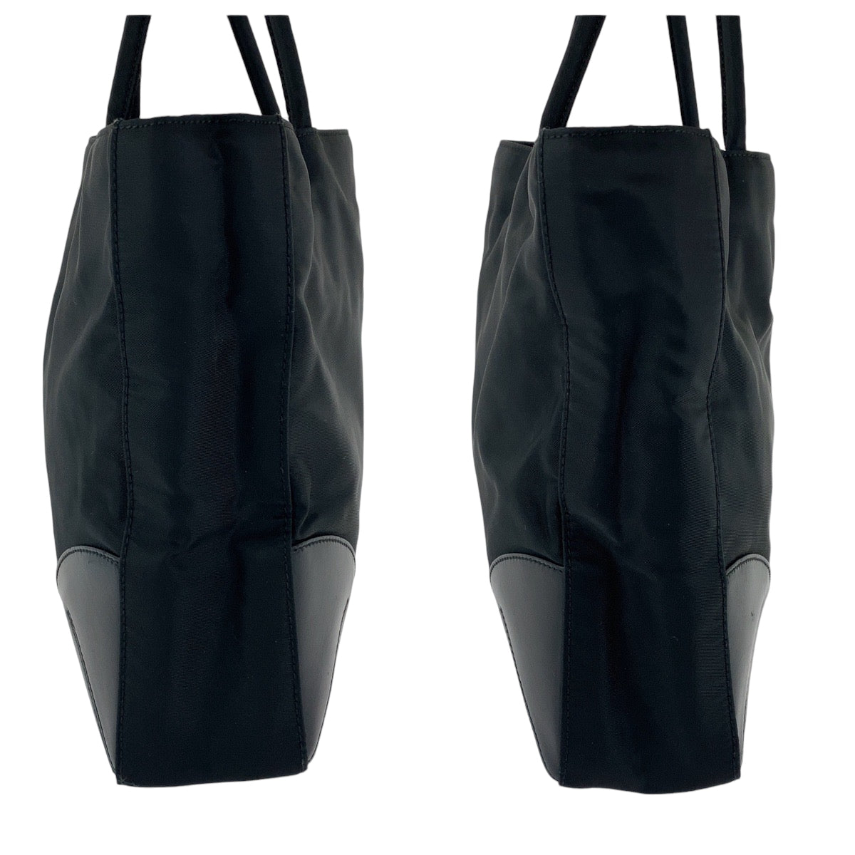 PRADA Tote Bag Nylon Black SilverMetal Tote Bag Shoulder Bag Triangle With logo Women Used Authentic