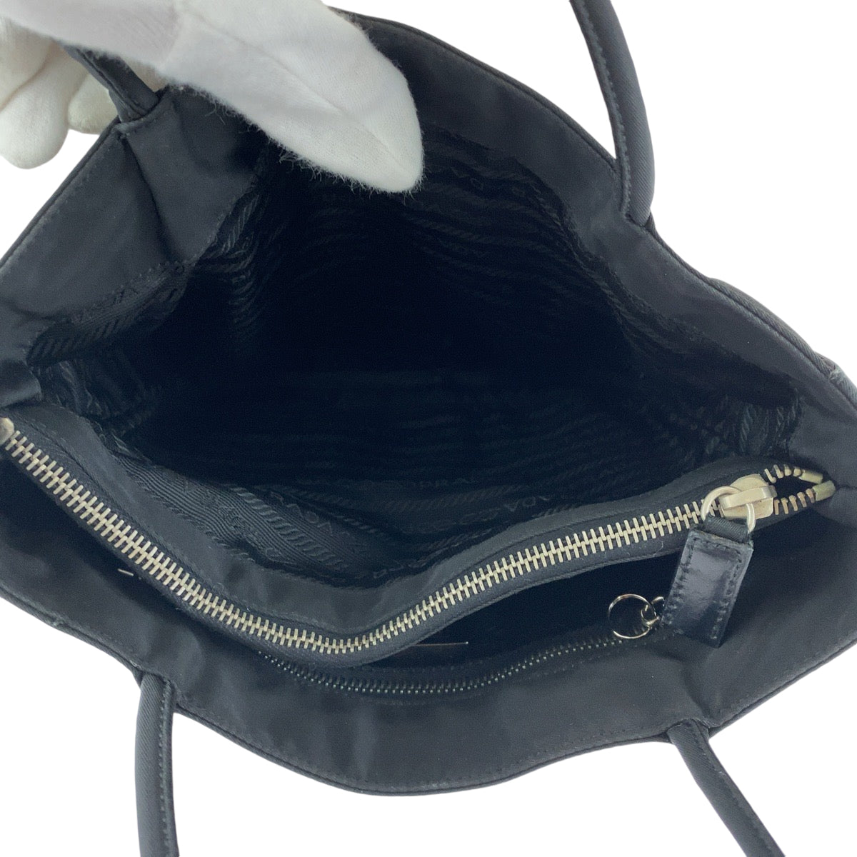 PRADA Tote Bag Nylon Black SilverMetal Tote Bag Shoulder Bag Triangle With logo Women Used Authentic