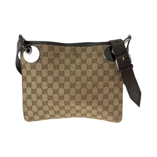 GUCCI Shoulder Bag 120841 GG canvas Brown Silver Metal Shoulder Bag pochette Women Used Authentic