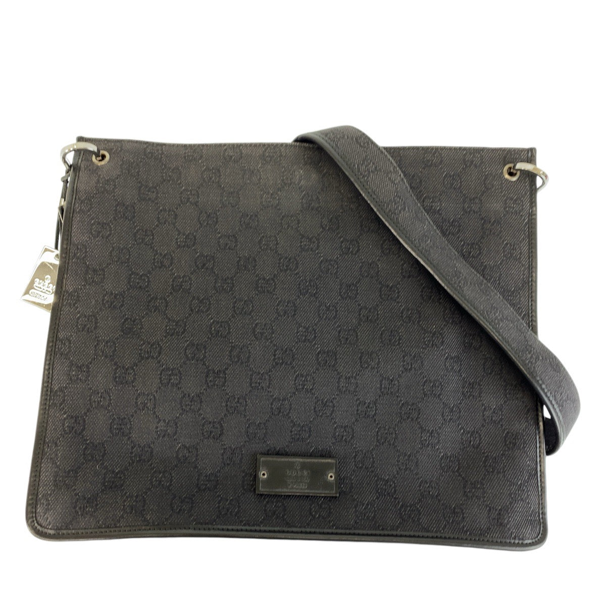 GUCCI Shoulder Bag 90656 GG canvas Black SilverMetal Crossbody Shoulder Bag Women Used Authentic
