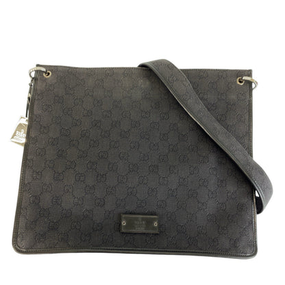 GUCCI Shoulder Bag 90656 GG canvas Black SilverMetal Crossbody Shoulder Bag Women Used Authentic