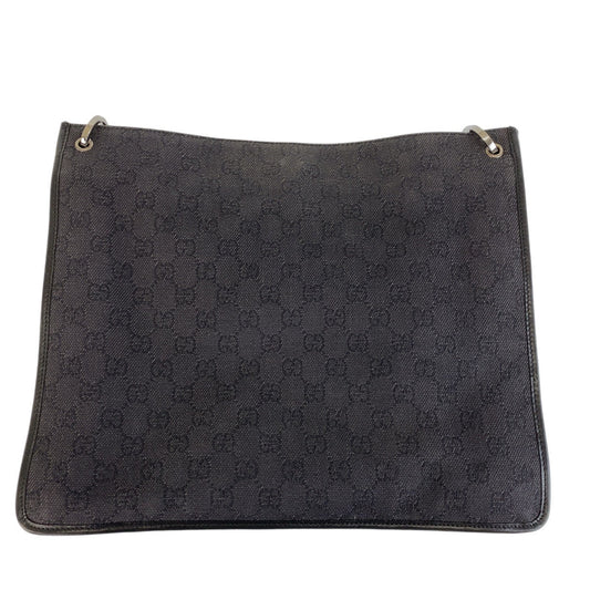 GUCCI Shoulder Bag 90656 GG canvas Black SilverMetal Crossbody Shoulder Bag Women Used Authentic