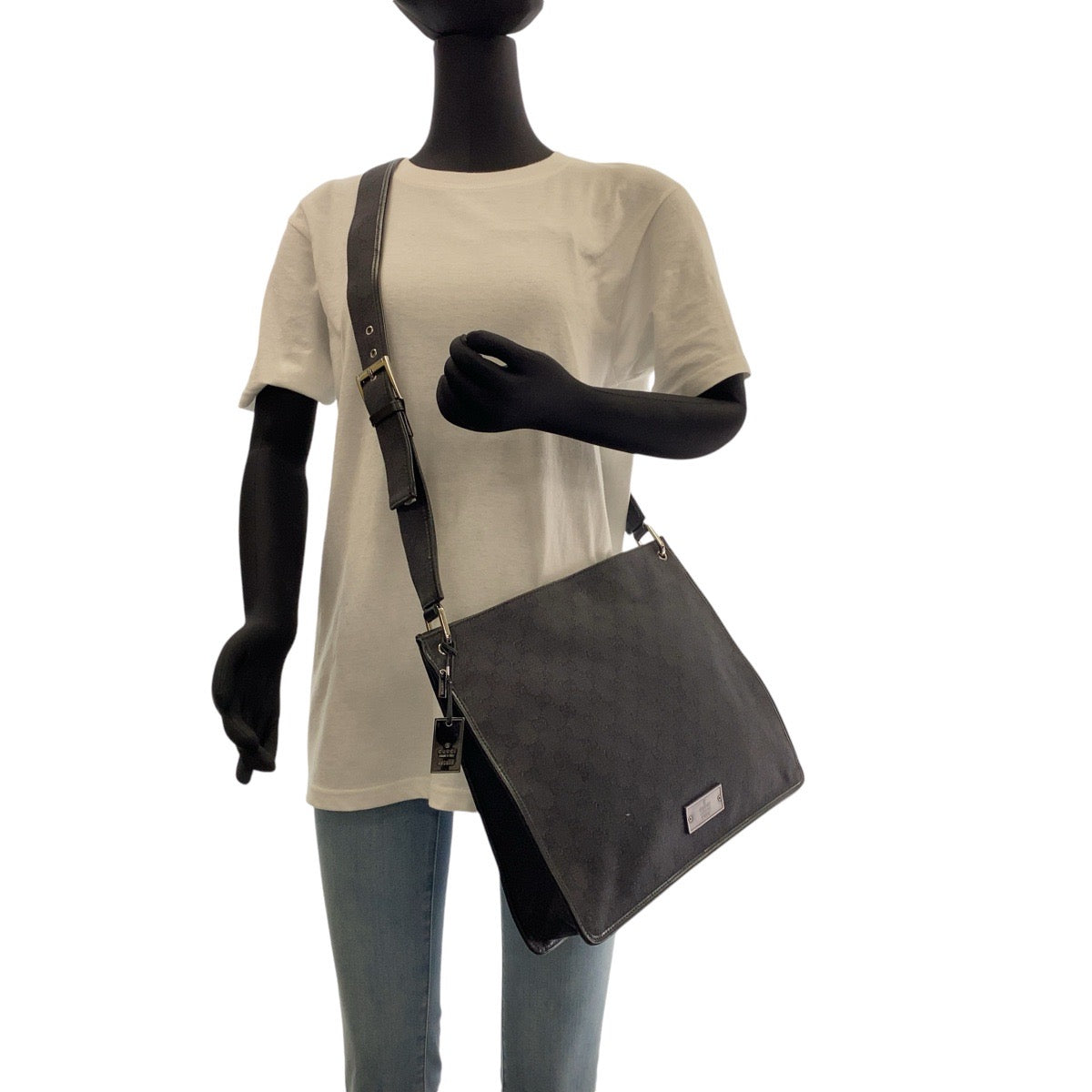 GUCCI Shoulder Bag 90656 GG canvas Black SilverMetal Crossbody Shoulder Bag Women Used Authentic