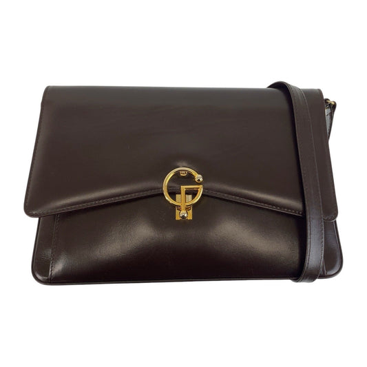 GUCCI Shoulder Bag leather Brown Gold Metal Shoulder Bag Messenger bag Women Used Authentic