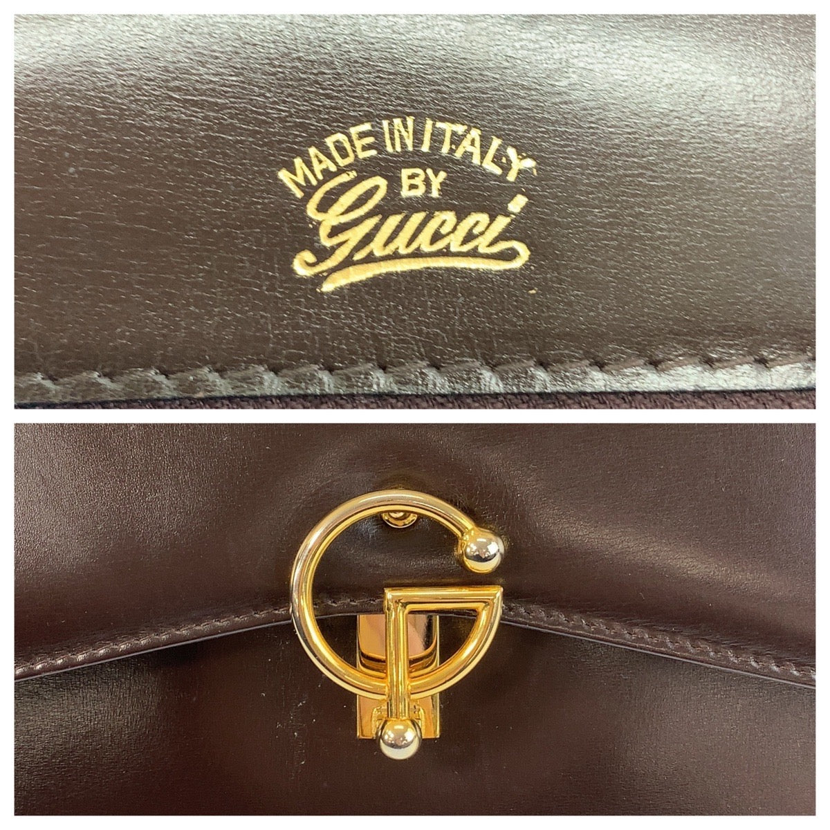 GUCCI Shoulder Bag leather Brown Gold Metal Shoulder Bag Messenger bag Women Used Authentic