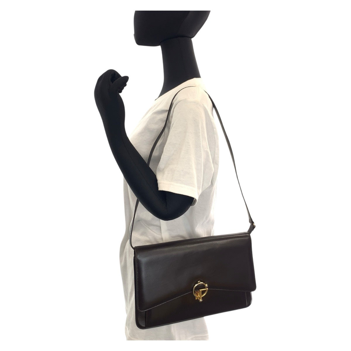 GUCCI Shoulder Bag leather Brown Gold Metal Shoulder Bag Messenger bag Women Used Authentic