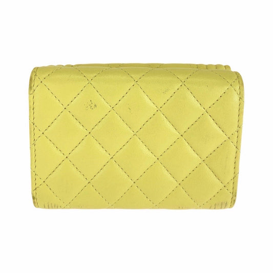 CHANEL Tri-fold wallet lambskin yellow Folding wallet Compact wallet Boy chanel Women Used Authentic