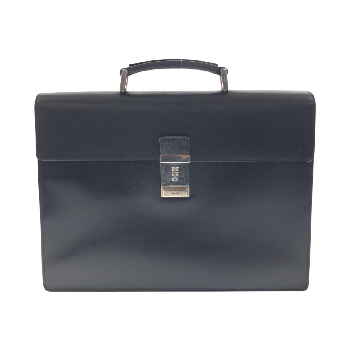PRADA Business bag leather Black SilverMetal Business bag briefcase Safiano mens Used Authentic