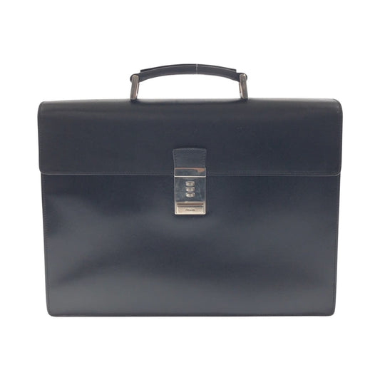 PRADA Business bag leather Black SilverMetal Business bag briefcase Safiano mens Used Authentic