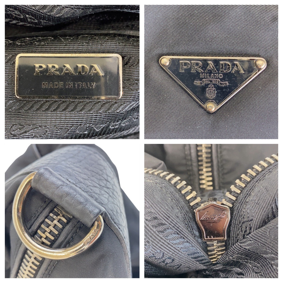 PRADA Boston Duffel bag Nylon, Leather Black SilverMetal Boston Duffel bag, handbag, unisex, 2way Triangle With logo Women Used Authentic