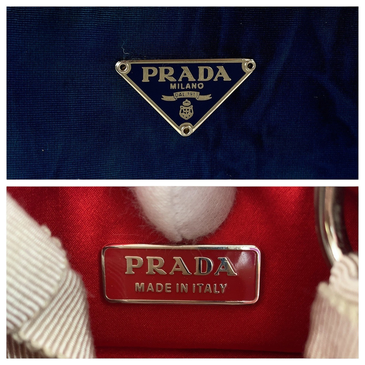PRADA Tote Bag Nylon, Cotton Beige Multicolor SilverMetal Tote Bag handbag Patchwork Bird Triangle With logo Women Used Authentic
