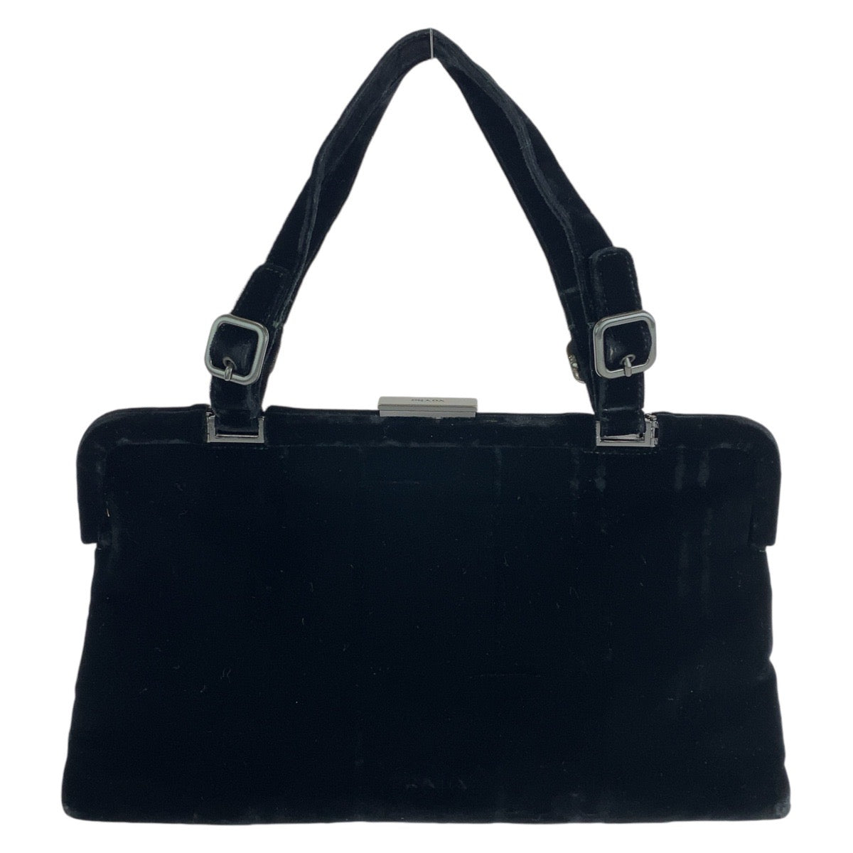PRADA Handbag Velor Black SilverMetal Handbag Women Used Authentic