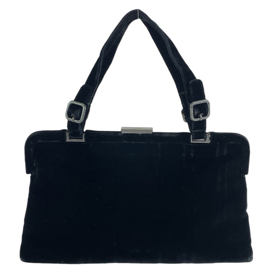 PRADA Handbag Velor Black SilverMetal Handbag Women Used Authentic