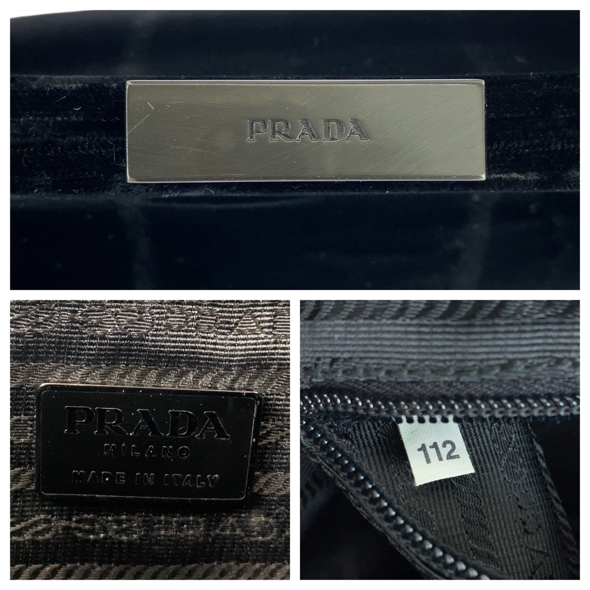 PRADA Handbag Velor Black SilverMetal Handbag Women Used Authentic