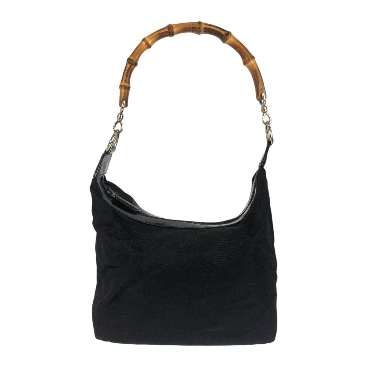 GUCCI Shoulder Bag Canvas, Leather Black Silver Metal Shoulder Bag Hobo Bamboo Women Used Authentic