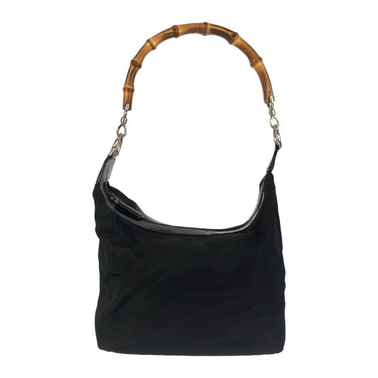GUCCI Shoulder Bag Canvas, Leather Black Silver Metal Shoulder Bag Hobo Bamboo Women Used Authentic