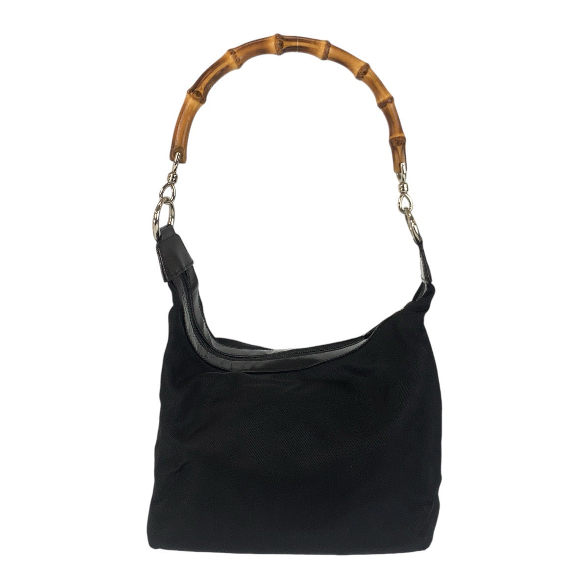GUCCI Shoulder Bag Canvas, Leather Black Silver Metal Shoulder Bag Hobo Bamboo Women Used Authentic