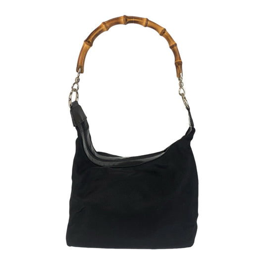 GUCCI Shoulder Bag Canvas, Leather Black Silver Metal Shoulder Bag Hobo Bamboo Women Used Authentic