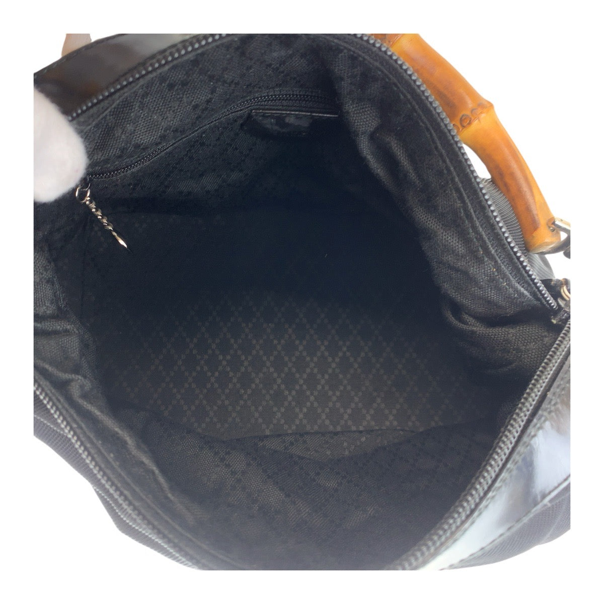 GUCCI Shoulder Bag Canvas, Leather Black Silver Metal Shoulder Bag Hobo Bamboo Women Used Authentic