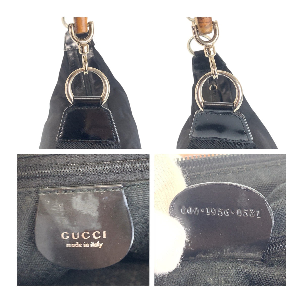 GUCCI Shoulder Bag Canvas, Leather Black Silver Metal Shoulder Bag Hobo Bamboo Women Used Authentic