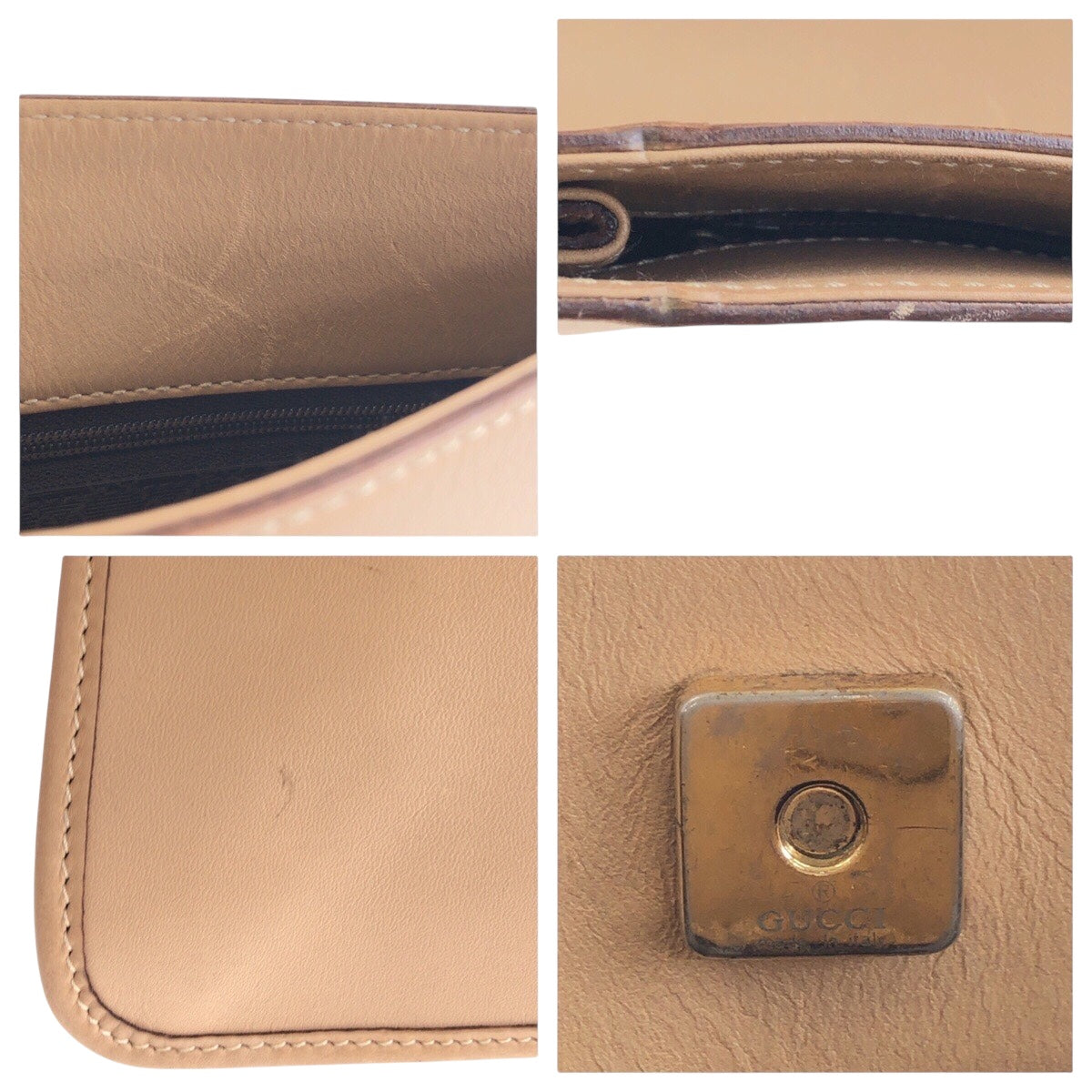 GUCCI Shoulder Bag 91762 leather beige Shoulder Bag pochette Women Used Authentic