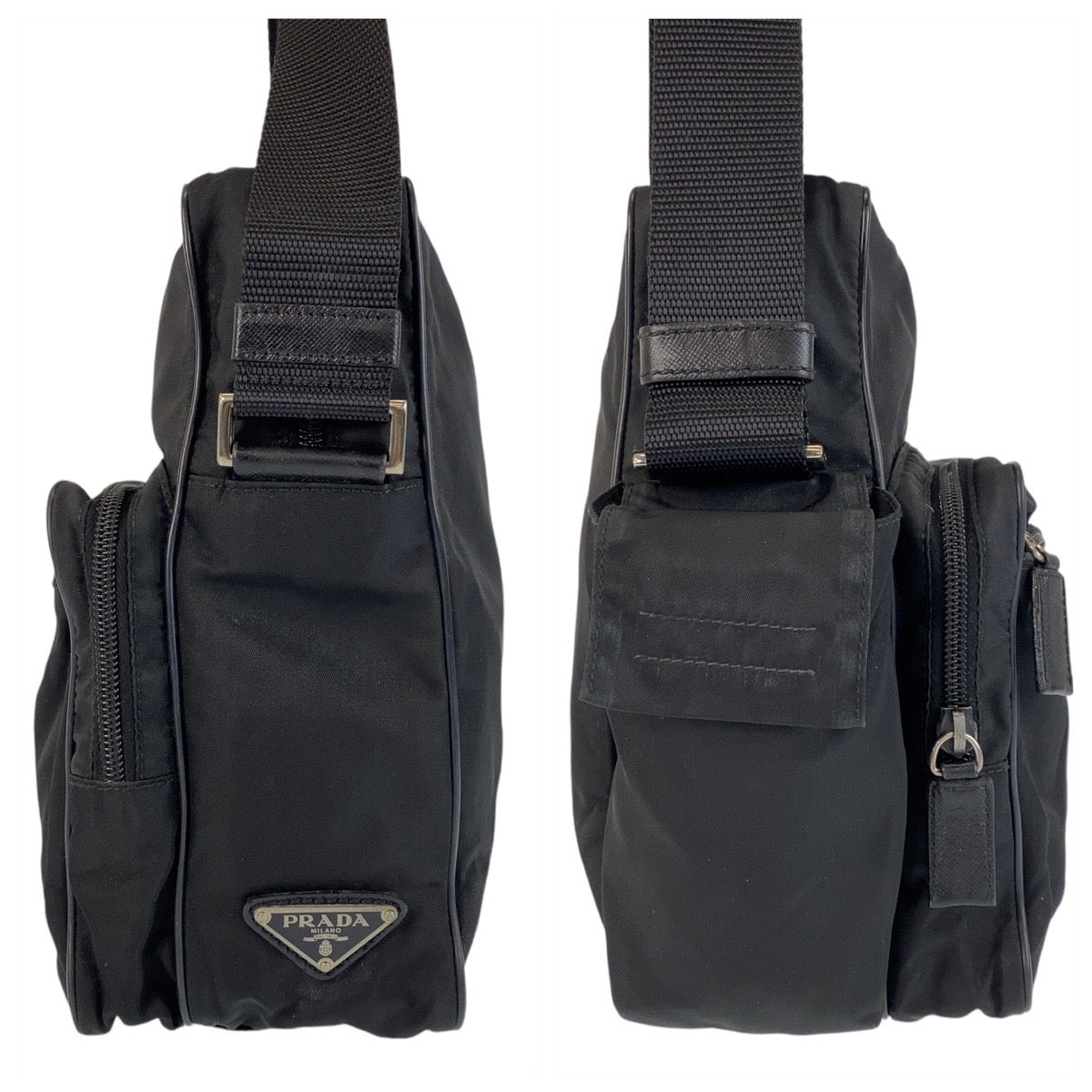 PRADA Shoulder Bag Nylon black Crossbody Shoulder Bag Pochette Unisex Test Triangle With logo Women Used Authentic