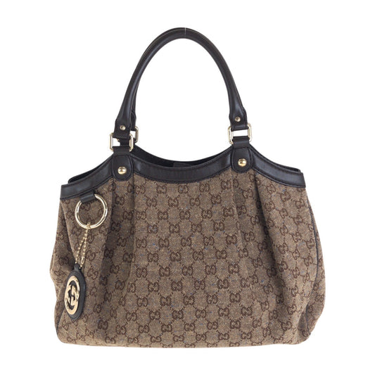 GUCCI Handbag 211944 GG canvas, leather Brown Handbag Shoulder Bag Sukey Women Used Authentic