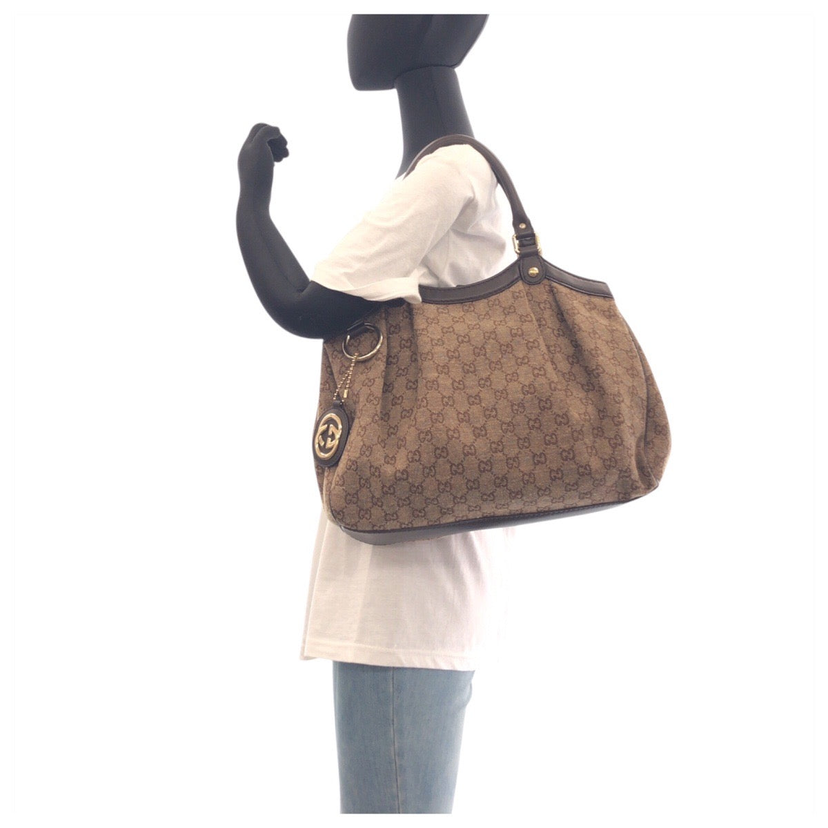 GUCCI Handbag 211944 GG canvas, leather Brown Handbag Shoulder Bag Sukey Women Used Authentic