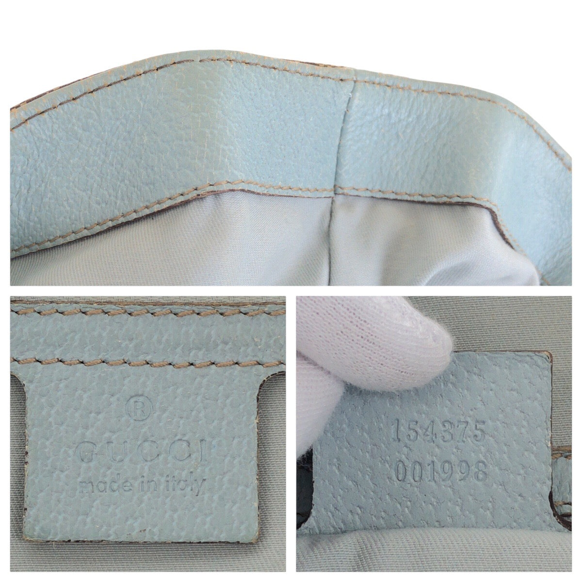 GUCCI Tote Bag 154375 GG canvas, leather Beige light blue Tote Bag handbag Women Used Authentic