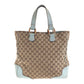 GUCCI Tote Bag 154375 GG canvas, leather Beige light blue Tote Bag handbag Women Used Authentic