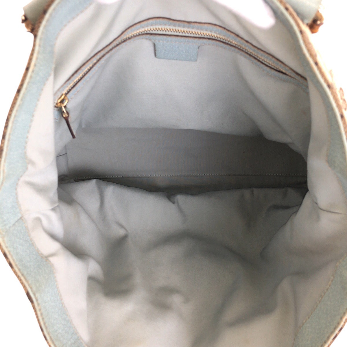GUCCI Tote Bag 154375 GG canvas, leather Beige light blue Tote Bag handbag Women Used Authentic
