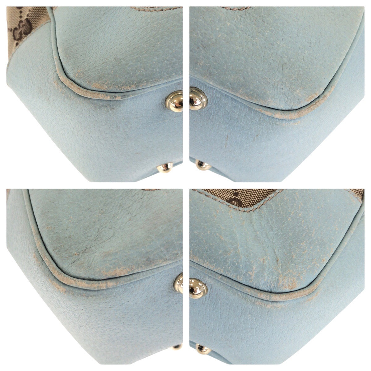 GUCCI Tote Bag 154375 GG canvas, leather Beige light blue Tote Bag handbag Women Used Authentic