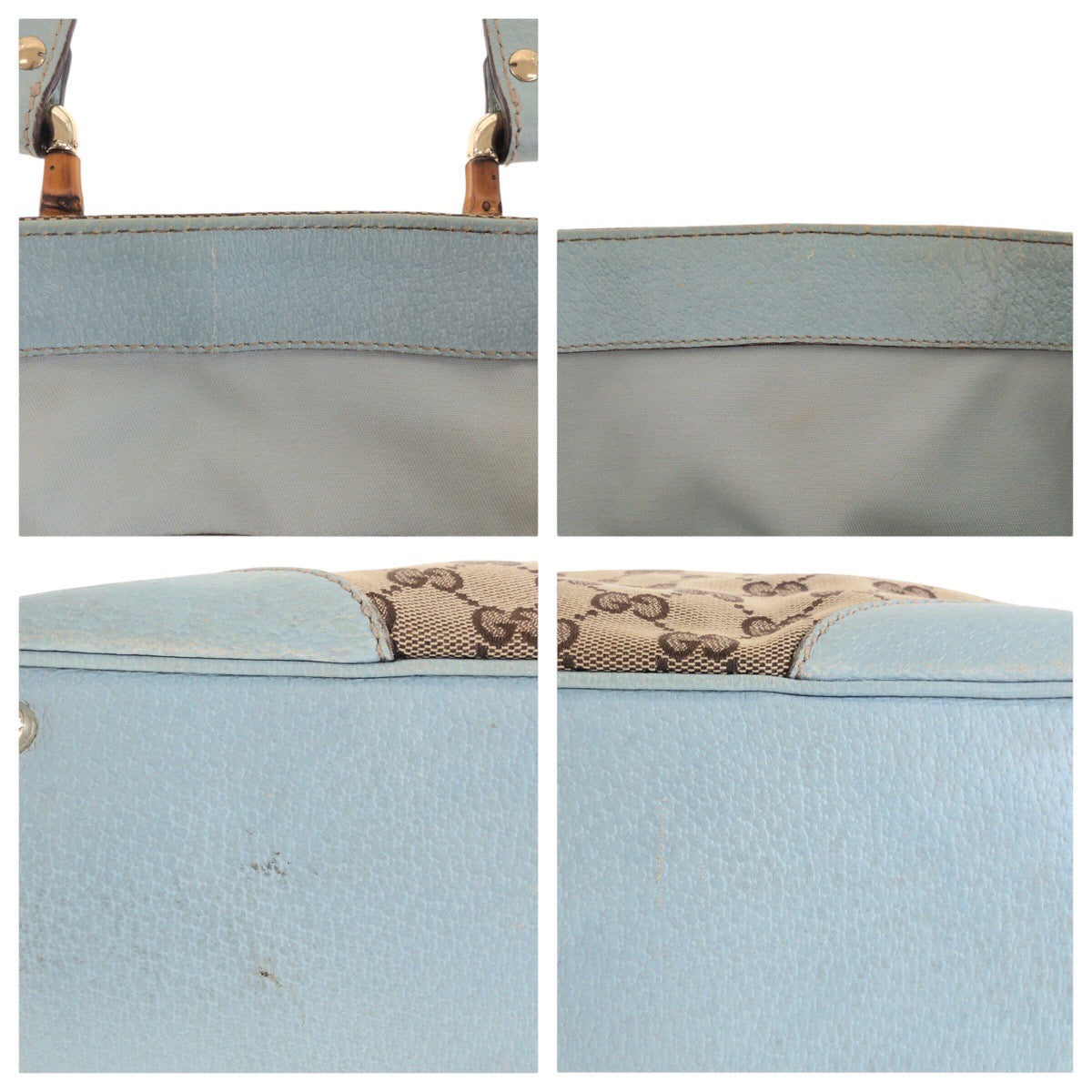 GUCCI Tote Bag 154375 GG canvas, leather Beige light blue Tote Bag handbag Women Used Authentic