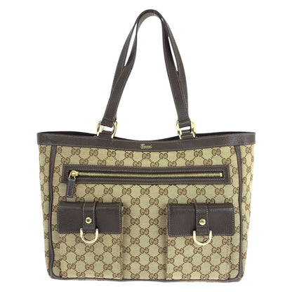 GUCCI Tote Bag 146247 GG canvas, leather Brown beige Tote Bag Shoulder Bag Abbey Women Used Authentic