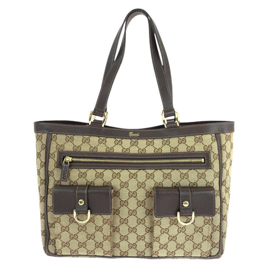 GUCCI Tote Bag 146247 GG canvas, leather Brown beige Tote Bag Shoulder Bag Abbey Women Used Authentic