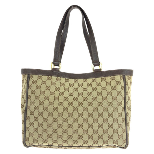 GUCCI Tote Bag 146247 GG canvas, leather Brown beige Tote Bag Shoulder Bag Abbey Women Used Authentic