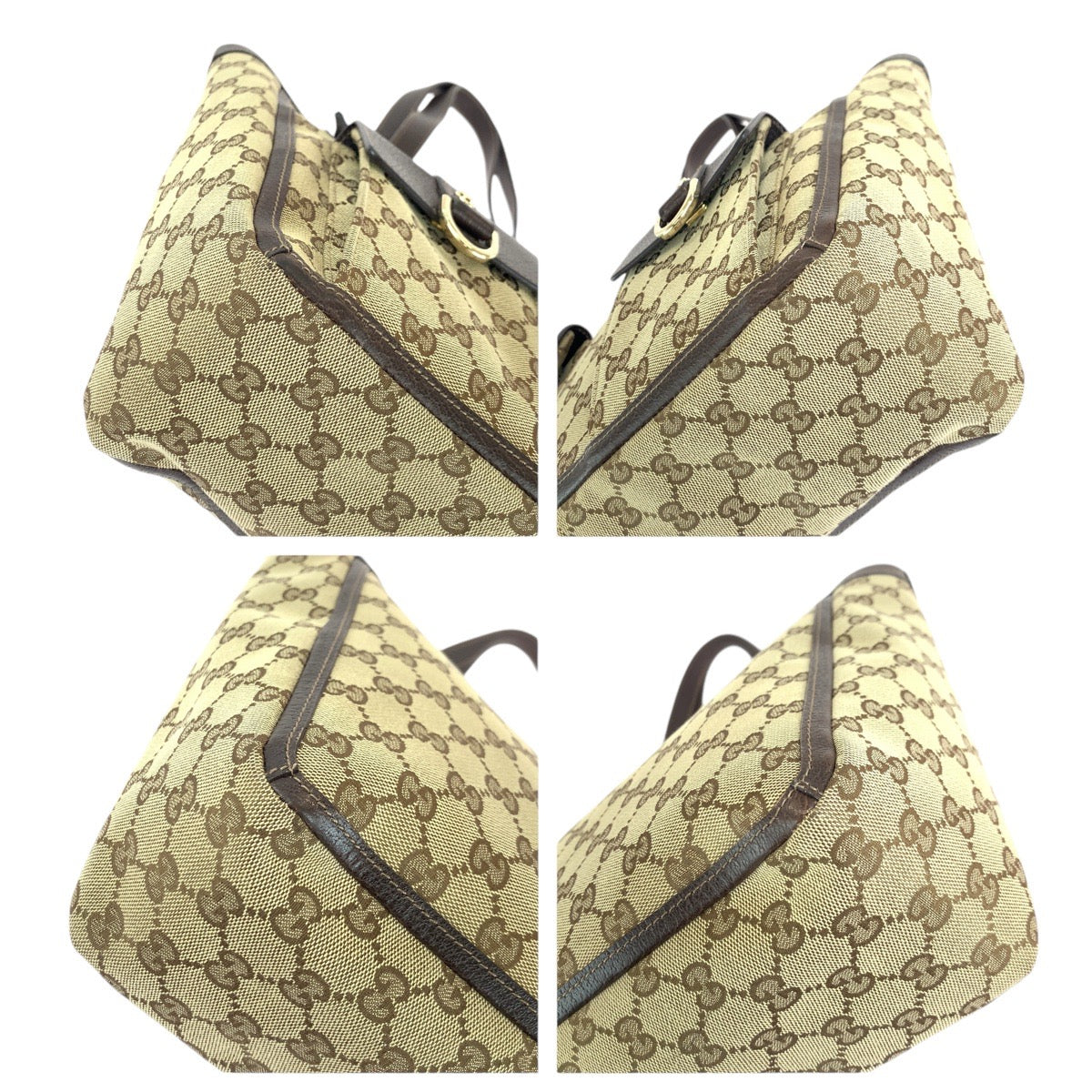 GUCCI Tote Bag 146247 GG canvas, leather Brown beige Tote Bag Shoulder Bag Abbey Women Used Authentic