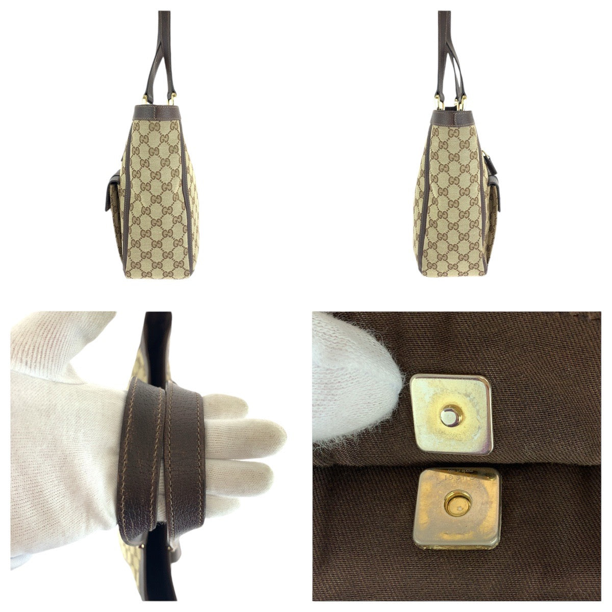 GUCCI Tote Bag 146247 GG canvas, leather Brown beige Tote Bag Shoulder Bag Abbey Women Used Authentic