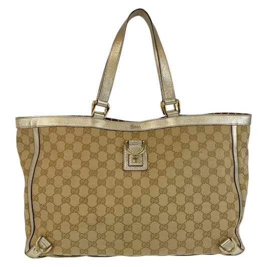 GUCCI Tote Bag 141472 GG canvas, leather beige Tote Bag Shoulder Bag Women Used Authentic