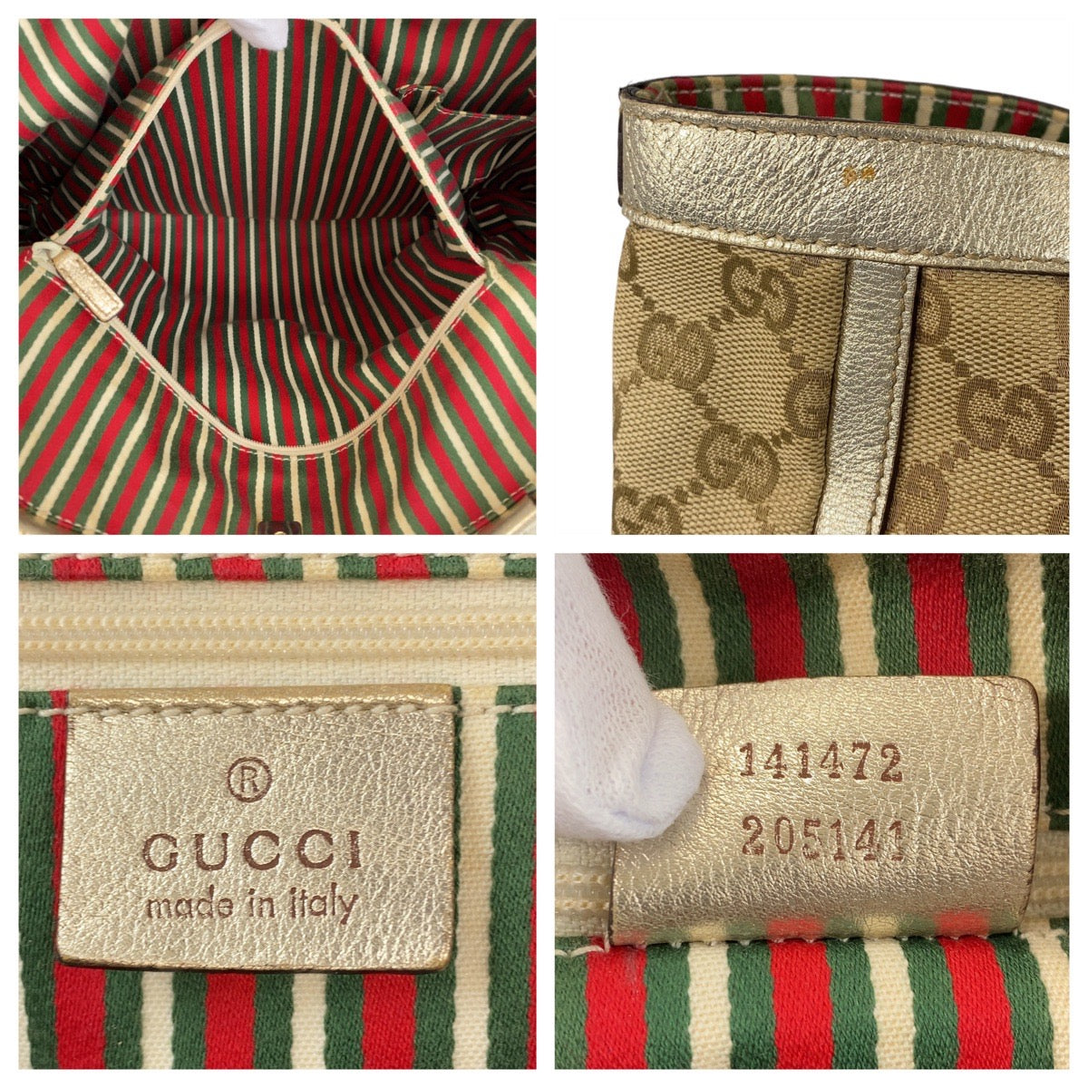 GUCCI Tote Bag 141472 GG canvas, leather beige Tote Bag Shoulder Bag Women Used Authentic