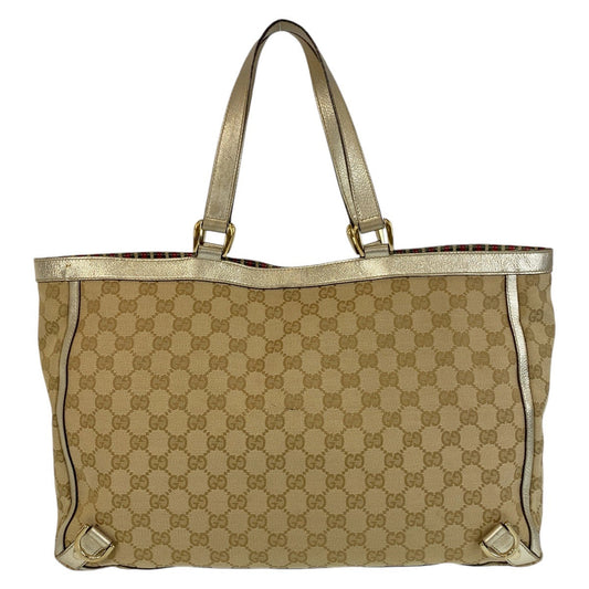 GUCCI Tote Bag 141472 GG canvas, leather beige Tote Bag Shoulder Bag Women Used Authentic
