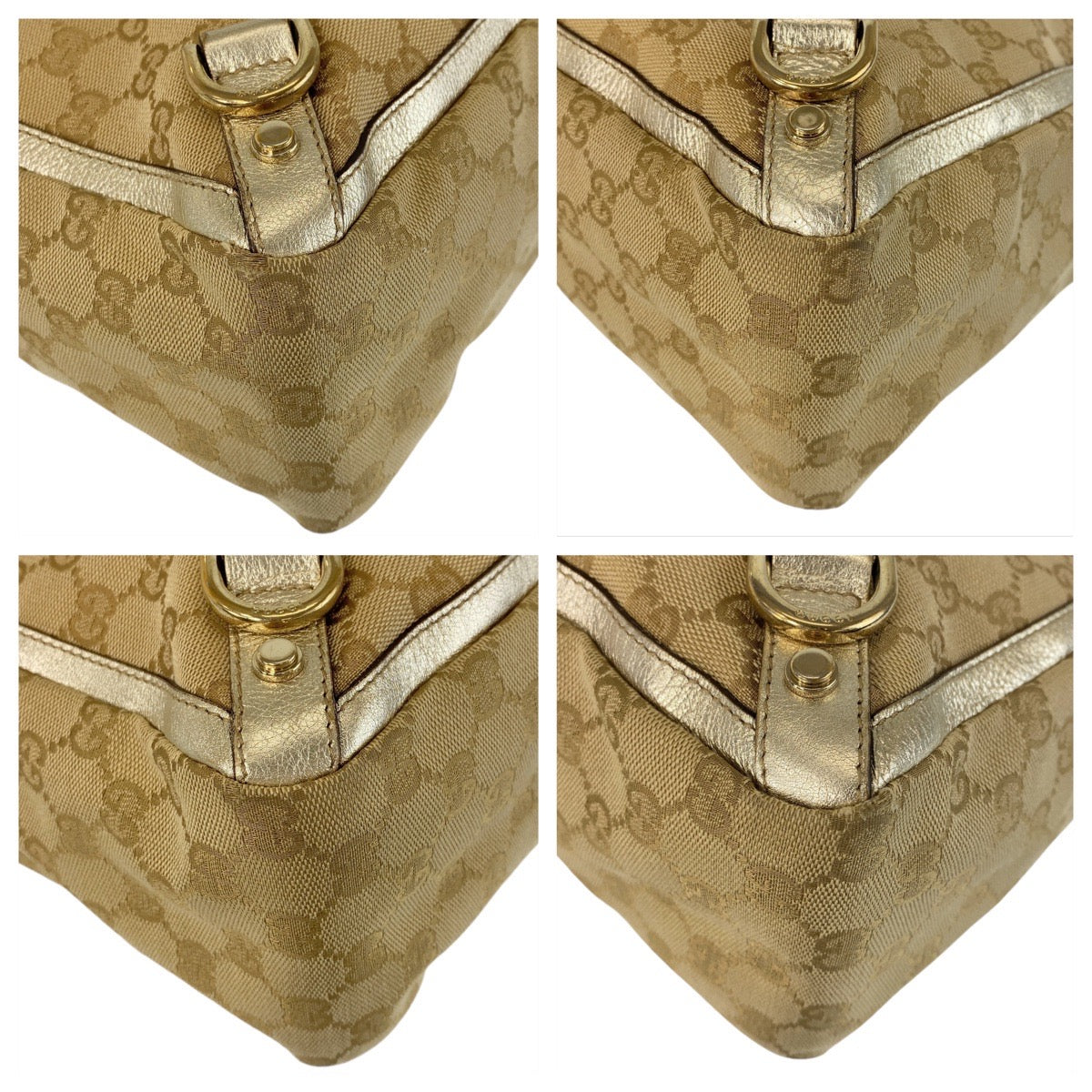 GUCCI Tote Bag 141472 GG canvas, leather beige Tote Bag Shoulder Bag Women Used Authentic