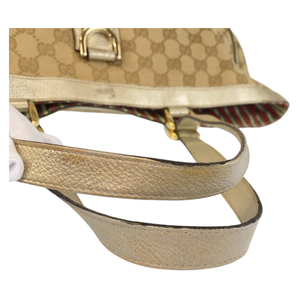 GUCCI Tote Bag 141472 GG canvas, leather beige Tote Bag Shoulder Bag Women Used Authentic
